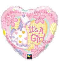 Its a Girl Pony Heart Shaped Mylar Balloon